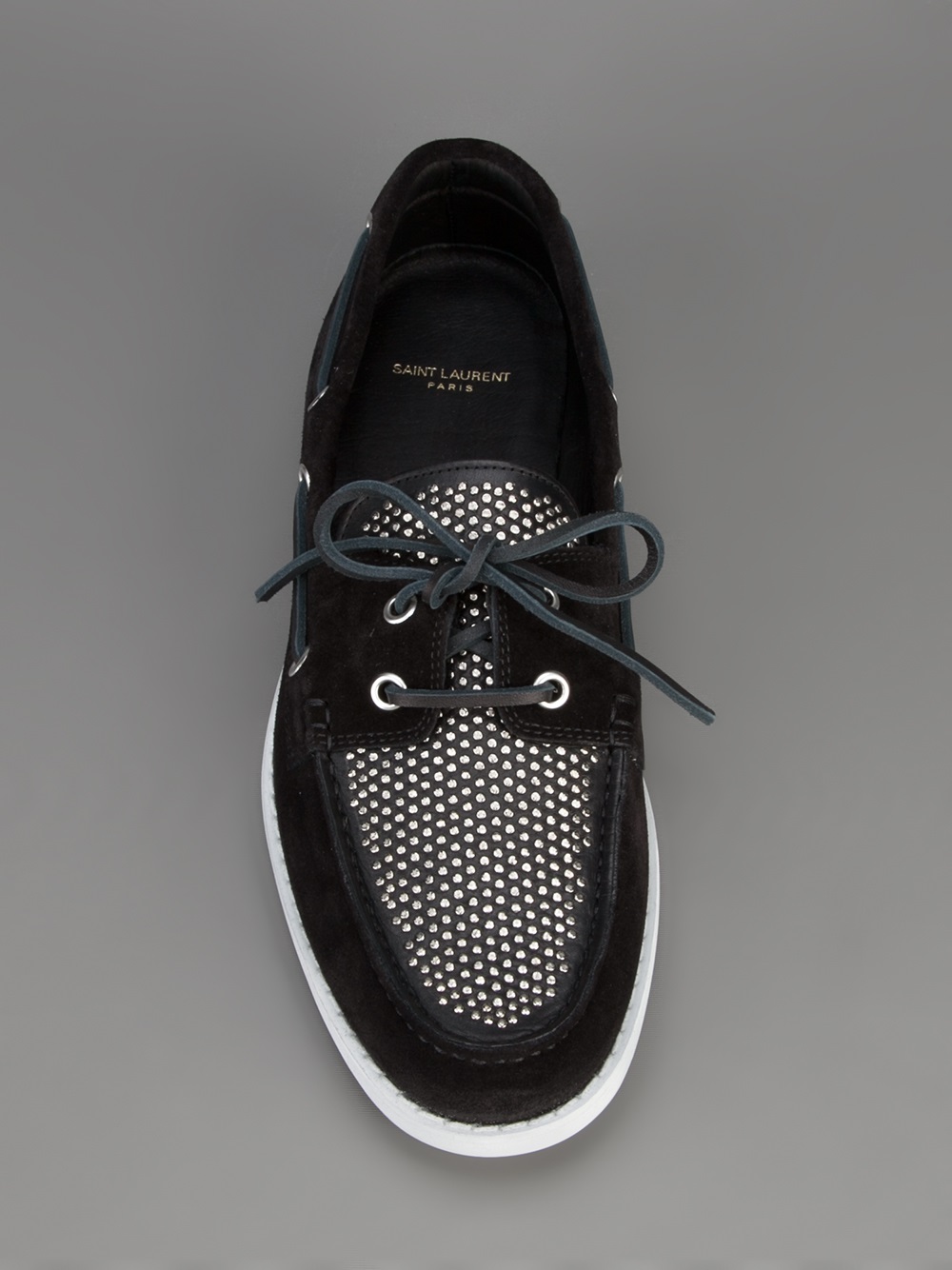 Lyst Saint Laurent Studded Boat Shoe in Black for Men