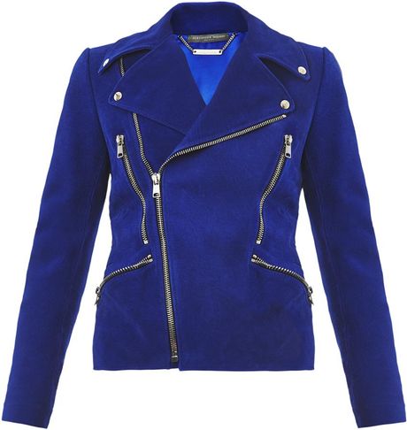 Alexander Mcqueen Nubuck Leather Biker Jacket in Blue (cobalt) | Lyst