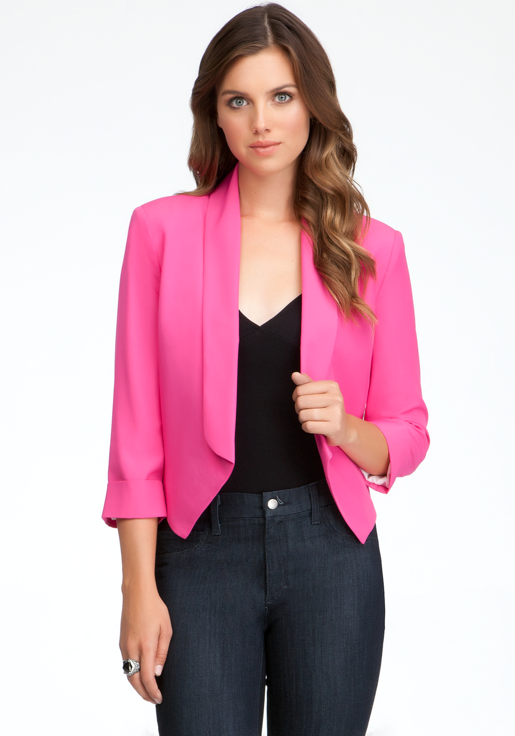 Lyst - Bebe Shawl Collar Crop Jacket in Pink