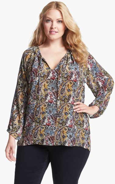 Tolani Randy Silk Tunic Blouse Plus in Gray (paisley) | Lyst