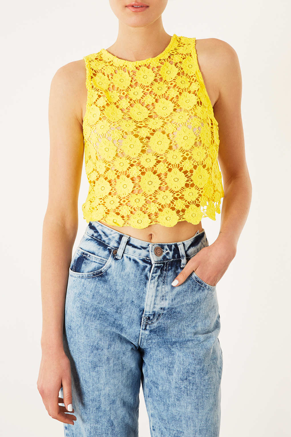 Lyst Topshop Crochet Crop Top In Yellow 9731
