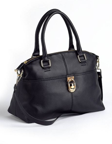 Calvin Klein Leather Satchel Bag in Black | Lyst