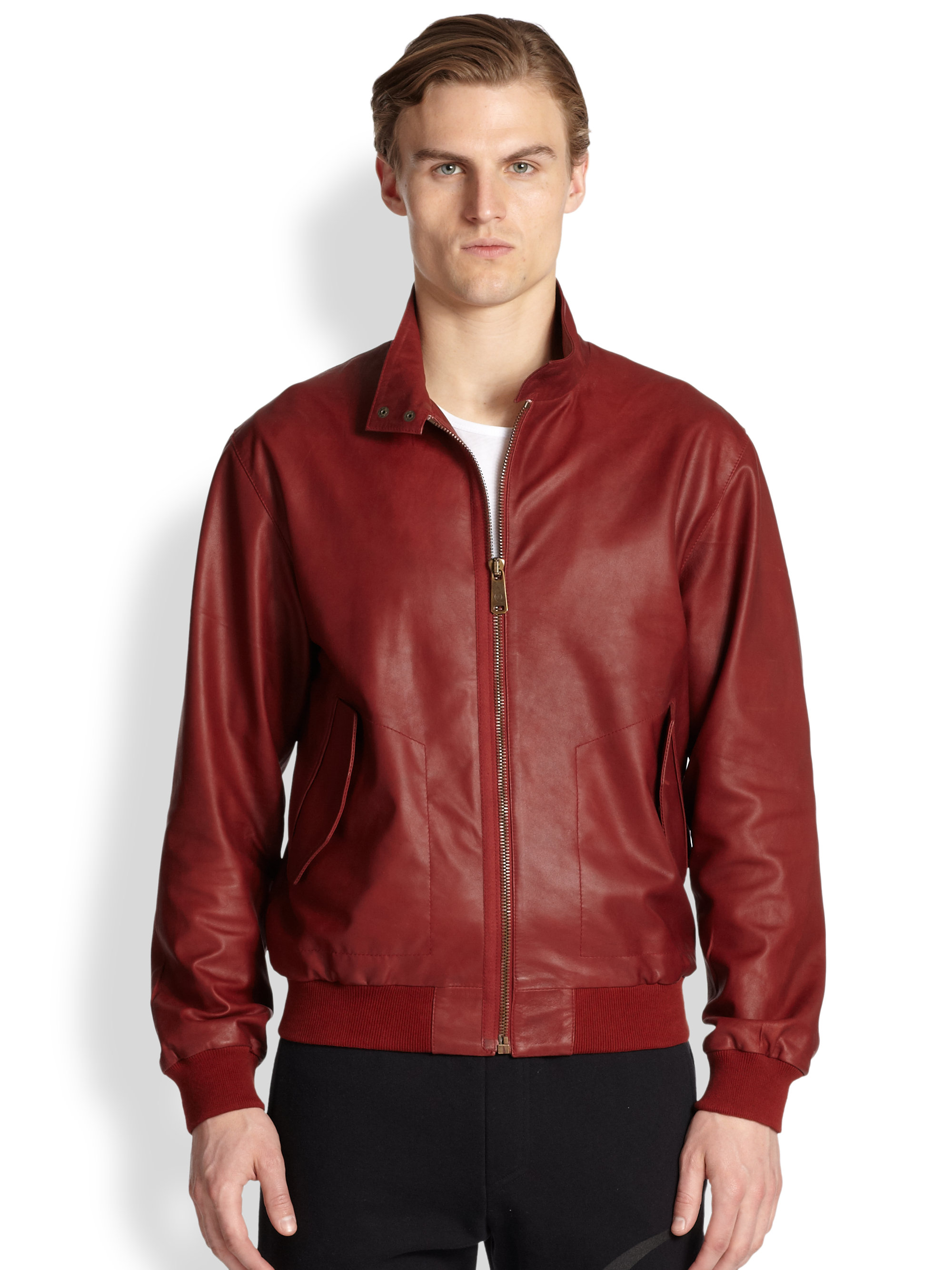 Mcq Leather Bomber Jacket in Red for Men | Lyst