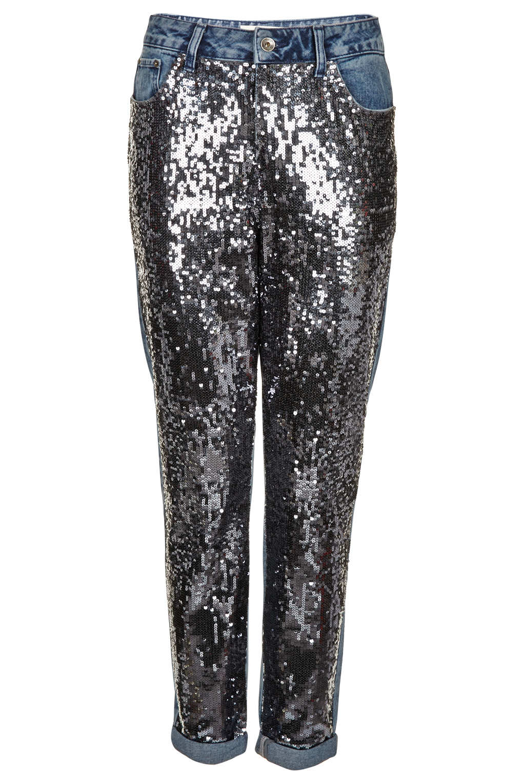 Lyst - Topshop Moto Sequin Mom Jeans in Blue