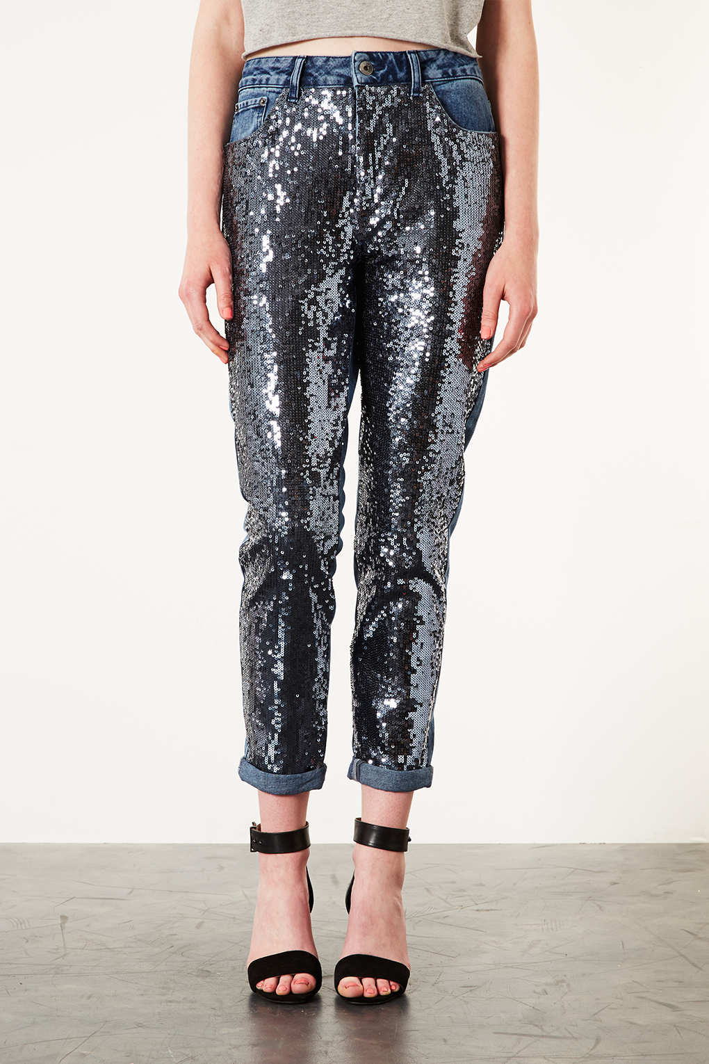 Lyst - Topshop Moto Sequin Mom Jeans in Blue