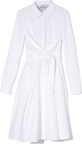 Valentino Wrap Pleated Shirt Dress in White | Lyst