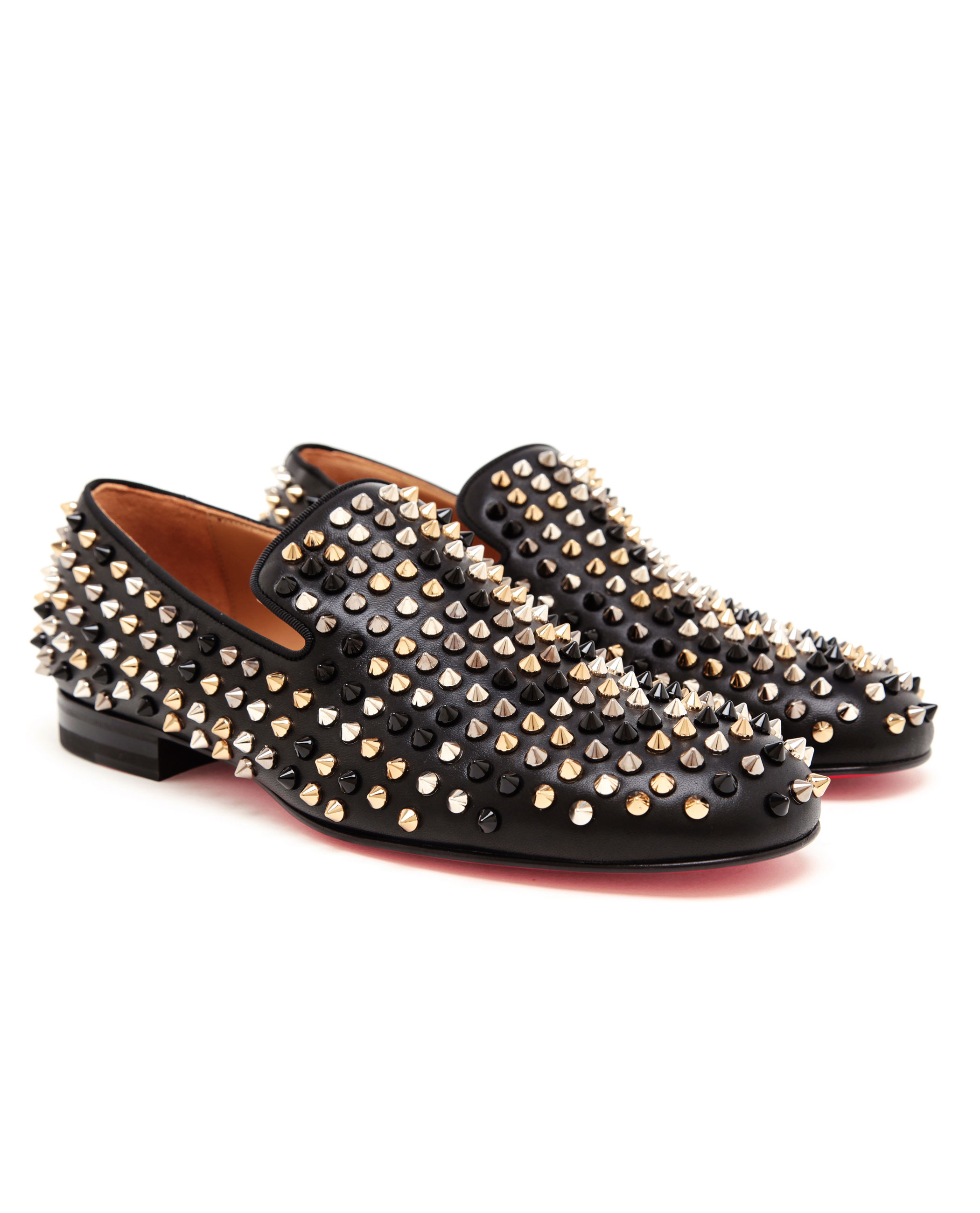 christian louboutin studded round-toe loafers, black spiked louis ...