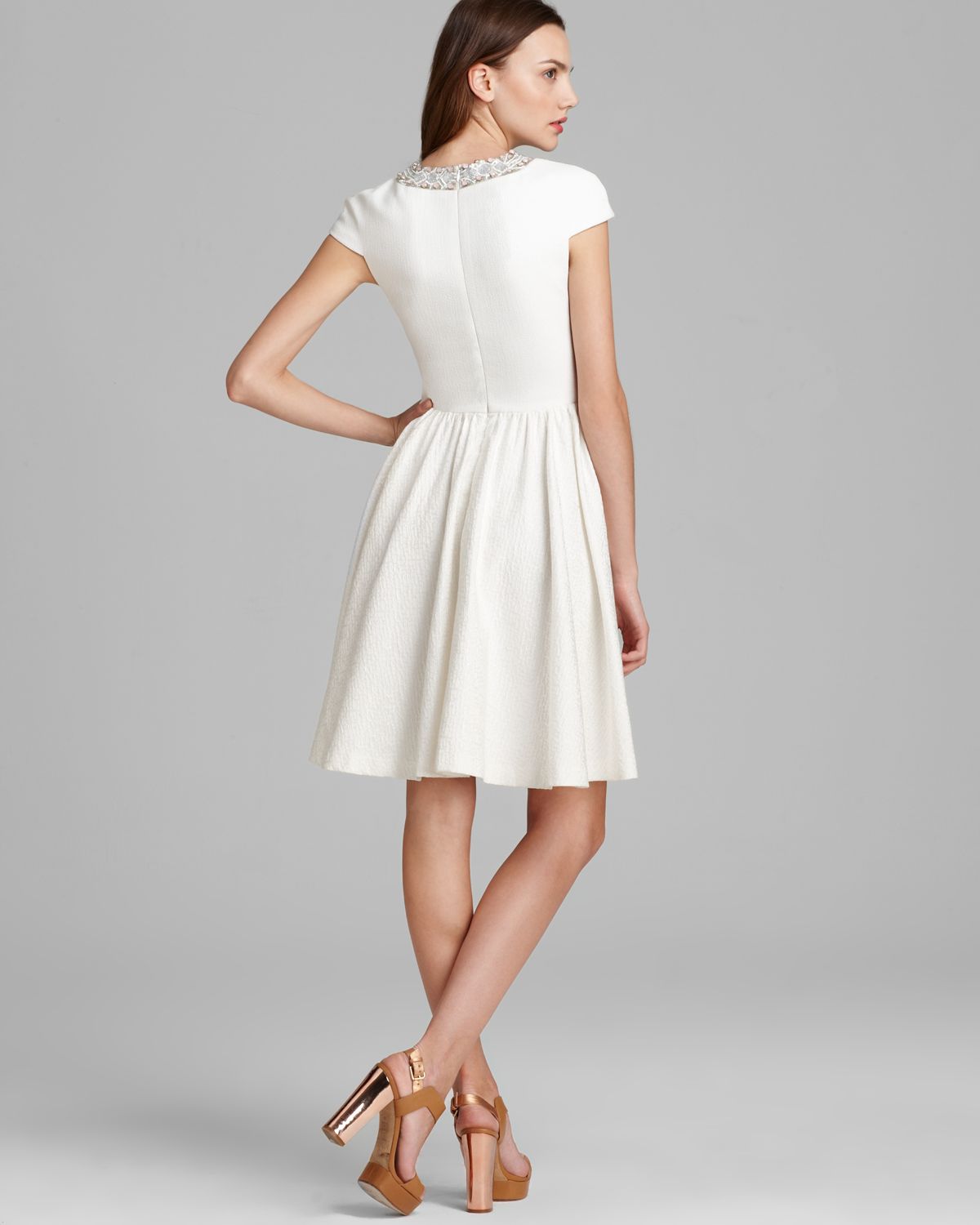 Lyst - Badgley Mischka Dress Cap Sleeve Beaded Neckline in White