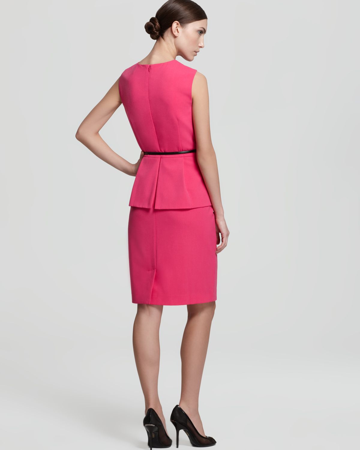 Calvin klein Peplum Dress Sleeveless Belted in Pink (freezia) | Lyst