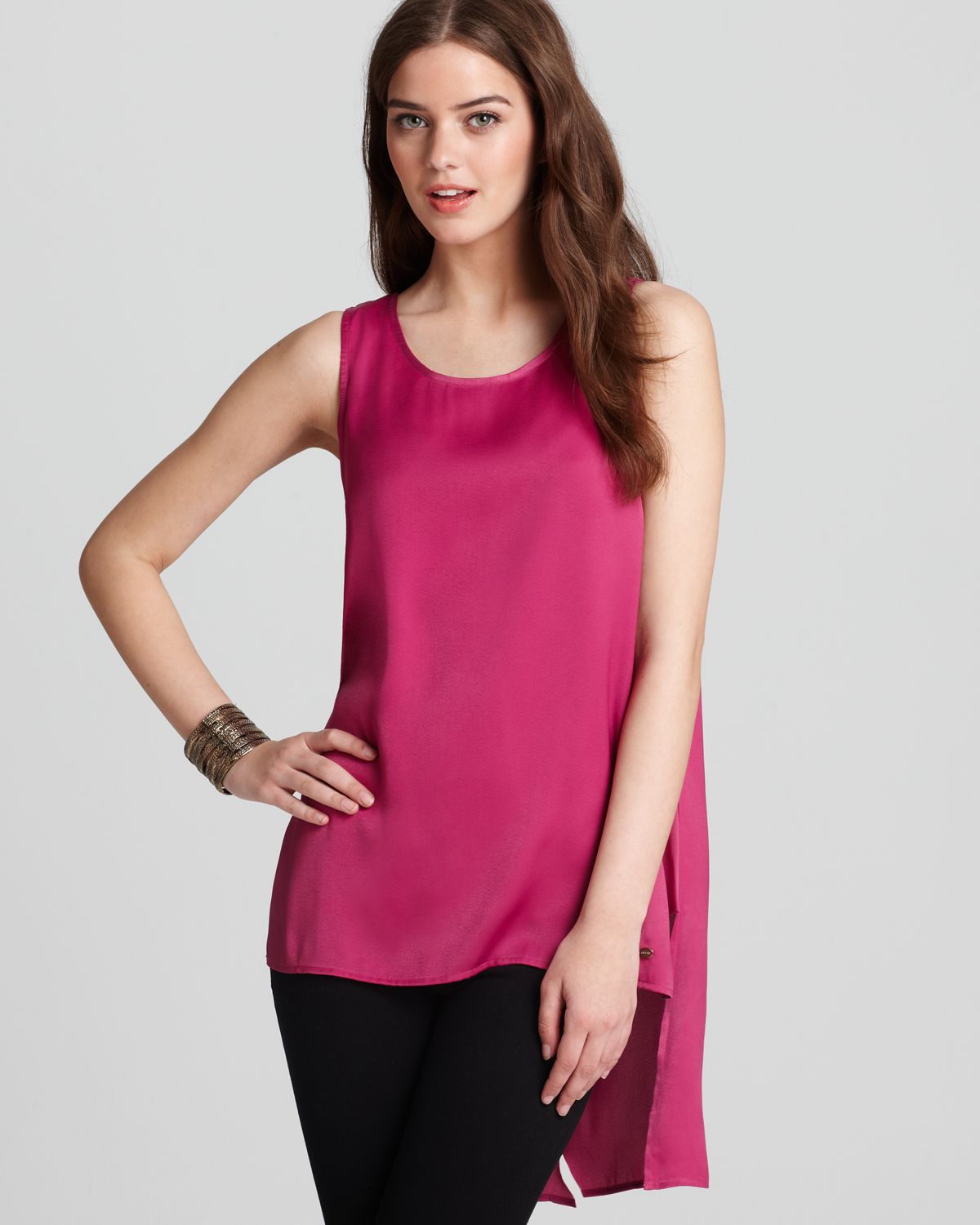 Guess Top in Bloom High Low in Pink (fuschia) | Lyst