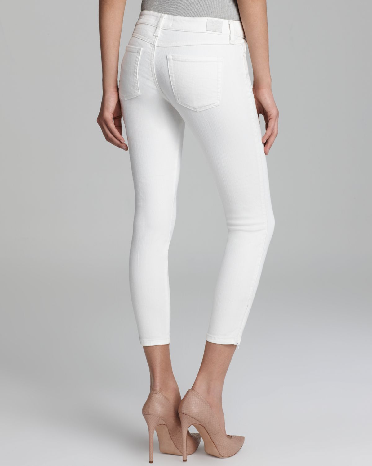 high waisted white cropped jeans