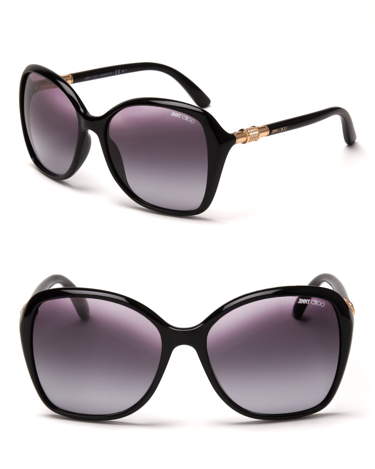 Jimmy Choo Oversized Crystal Temple Sunglasses in Black (shiny black ...