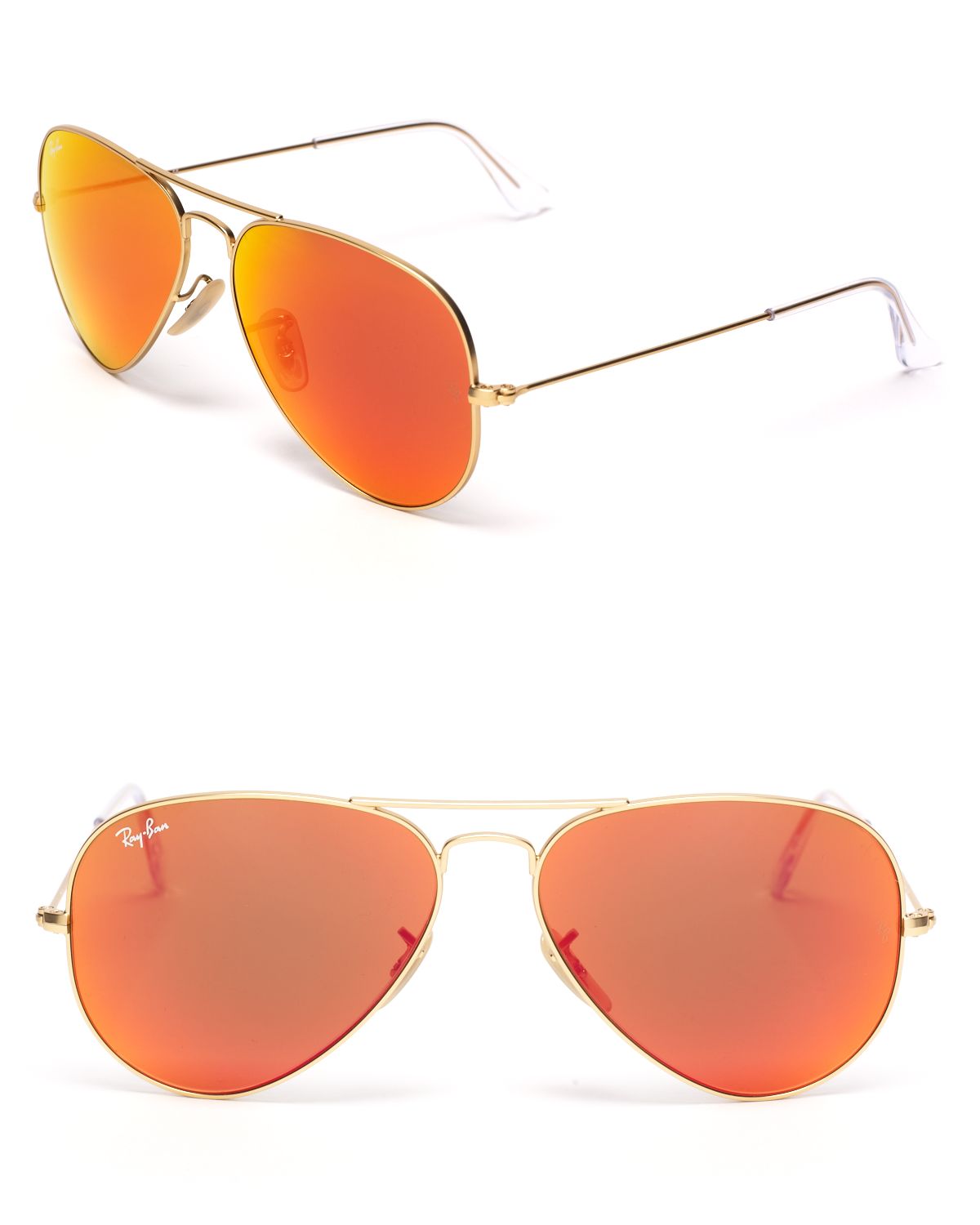 Ray-ban Mirror Aviator Sunglasses in Gold (matte gold/red