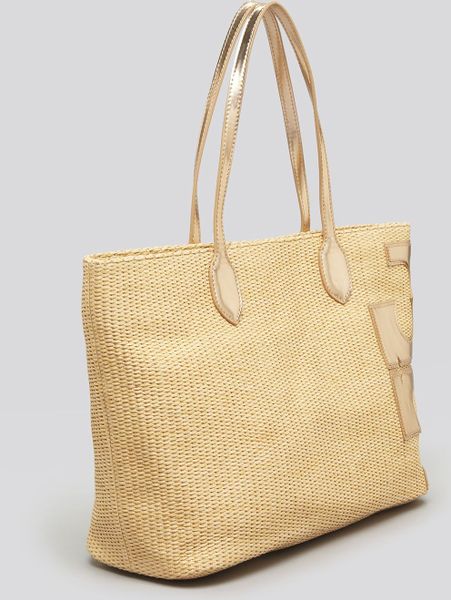 Tory Burch Tote Stacked T East West in Beige (natural/gold) | Lyst