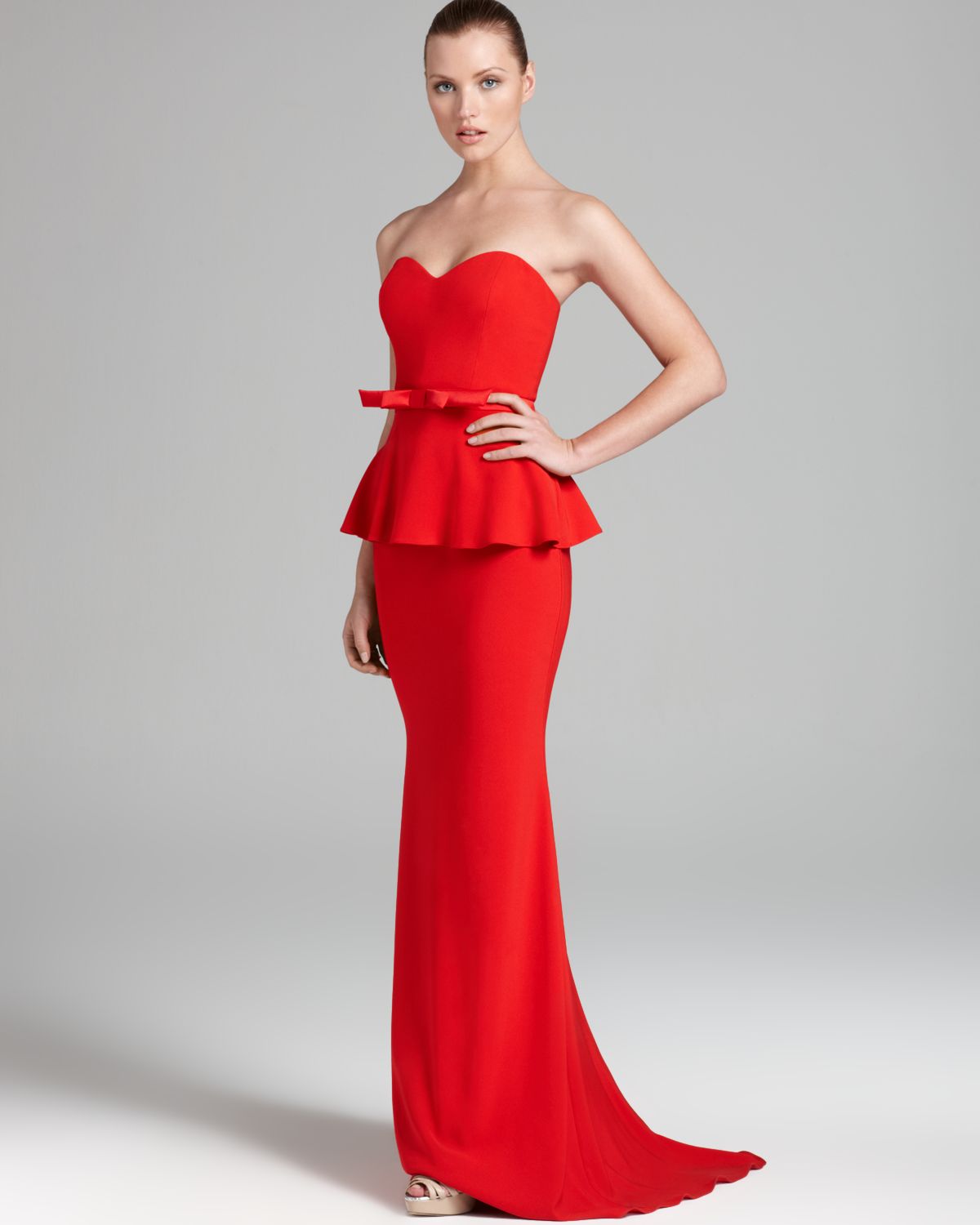 Lyst Badgley Mischka Gown Strapless Peplum In Red 8466