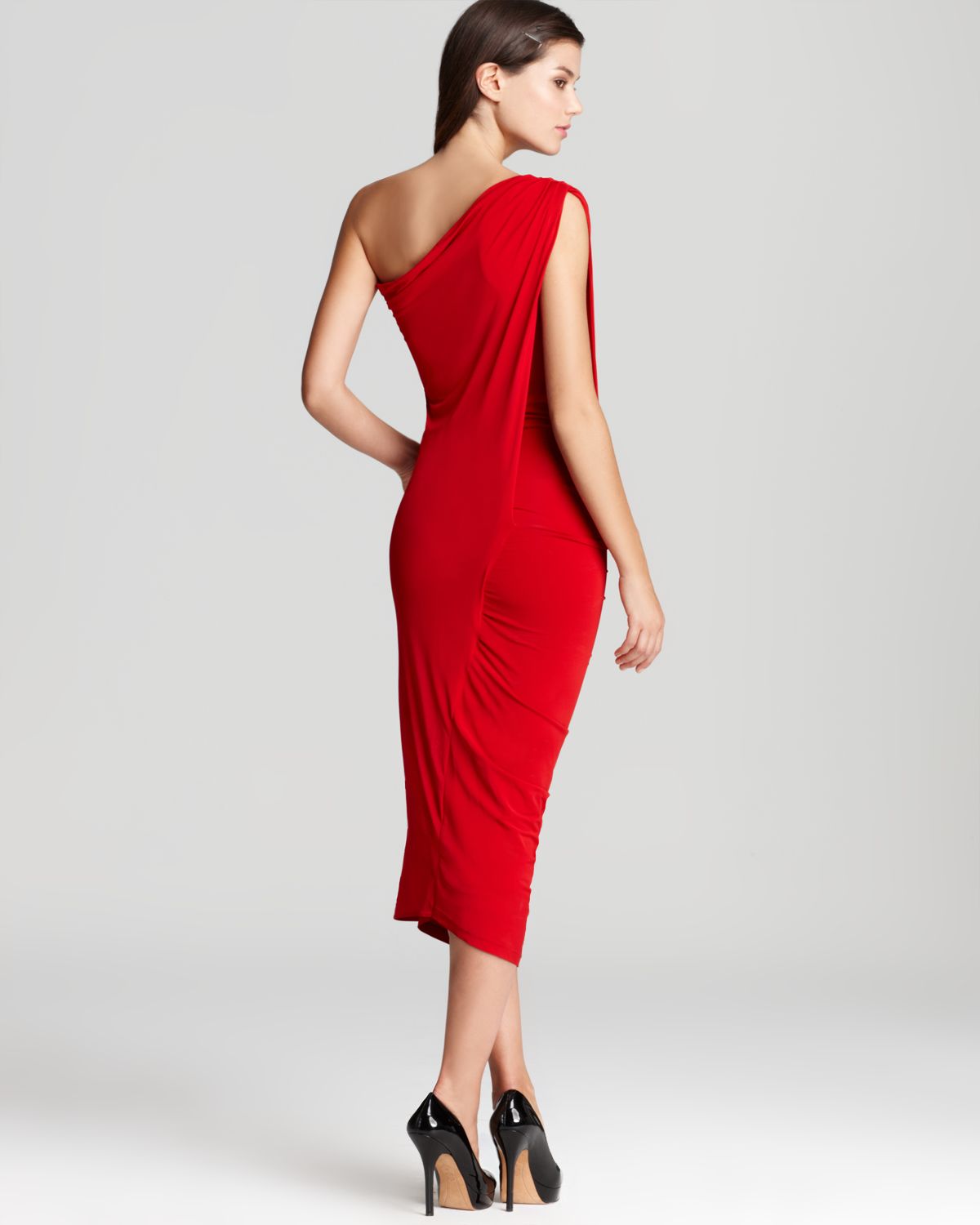 Donna karan One Shoulder Cocktail Dress in Red Lyst