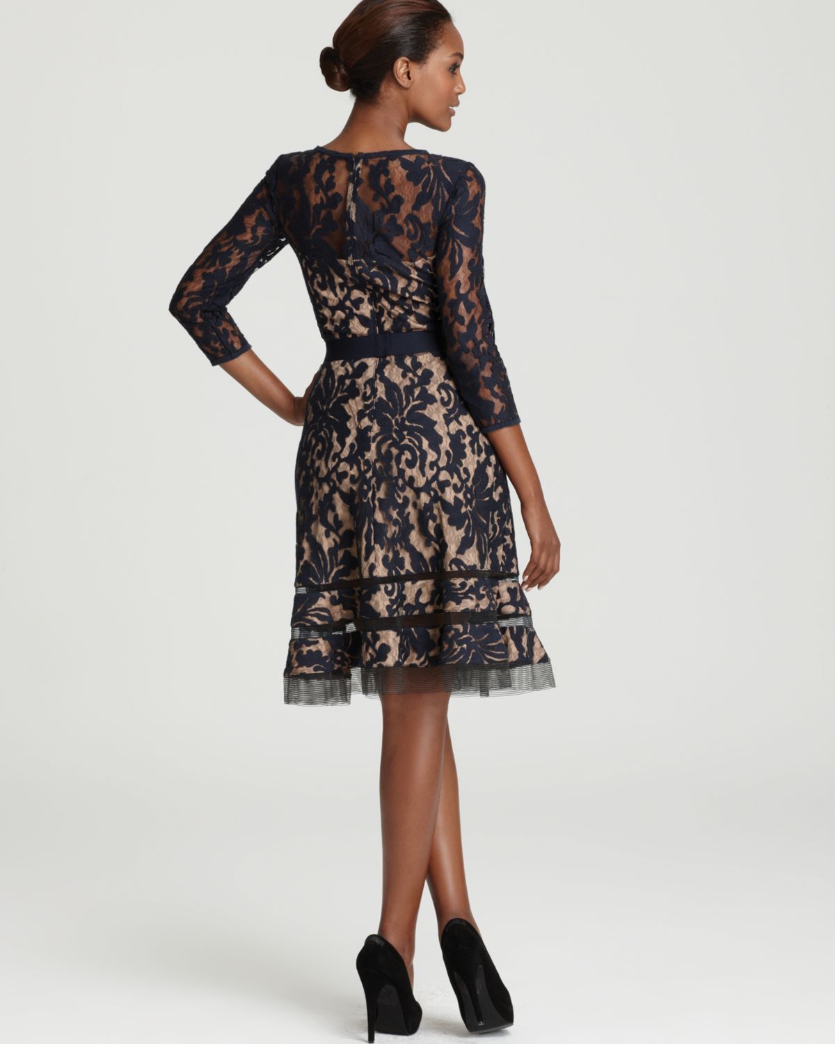 Lyst - Tadashi Shoji Lace Dress Three Quarter Sleeve Horsewire in Black