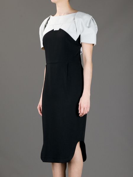 Roland Mouret Ermelo Fitted Dress in White (black) | Lyst