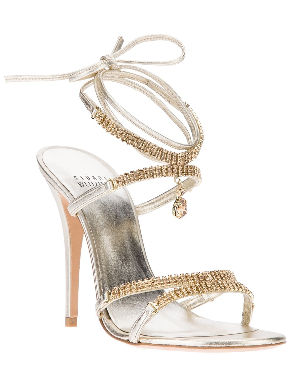 Stuart Weitzman Crystal Heeled Strappy Sandal In Metallic Lyst 2136