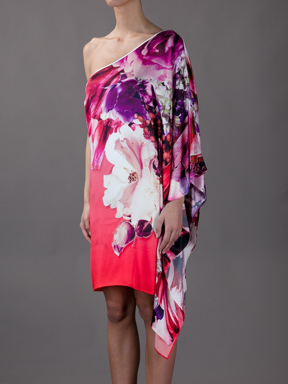 Lyst - Roberto Cavalli Floral One Shoulder Dress in Pink