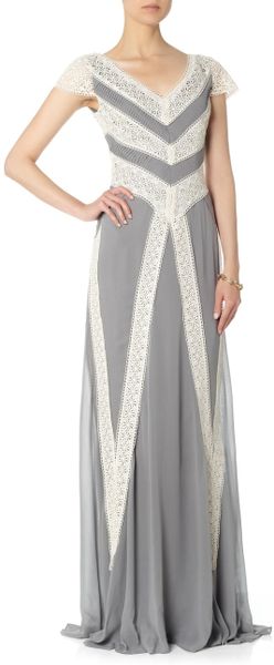 Temperley London Grey Pleats And Lace Maxi Dress in Gray (Grey) | Lyst