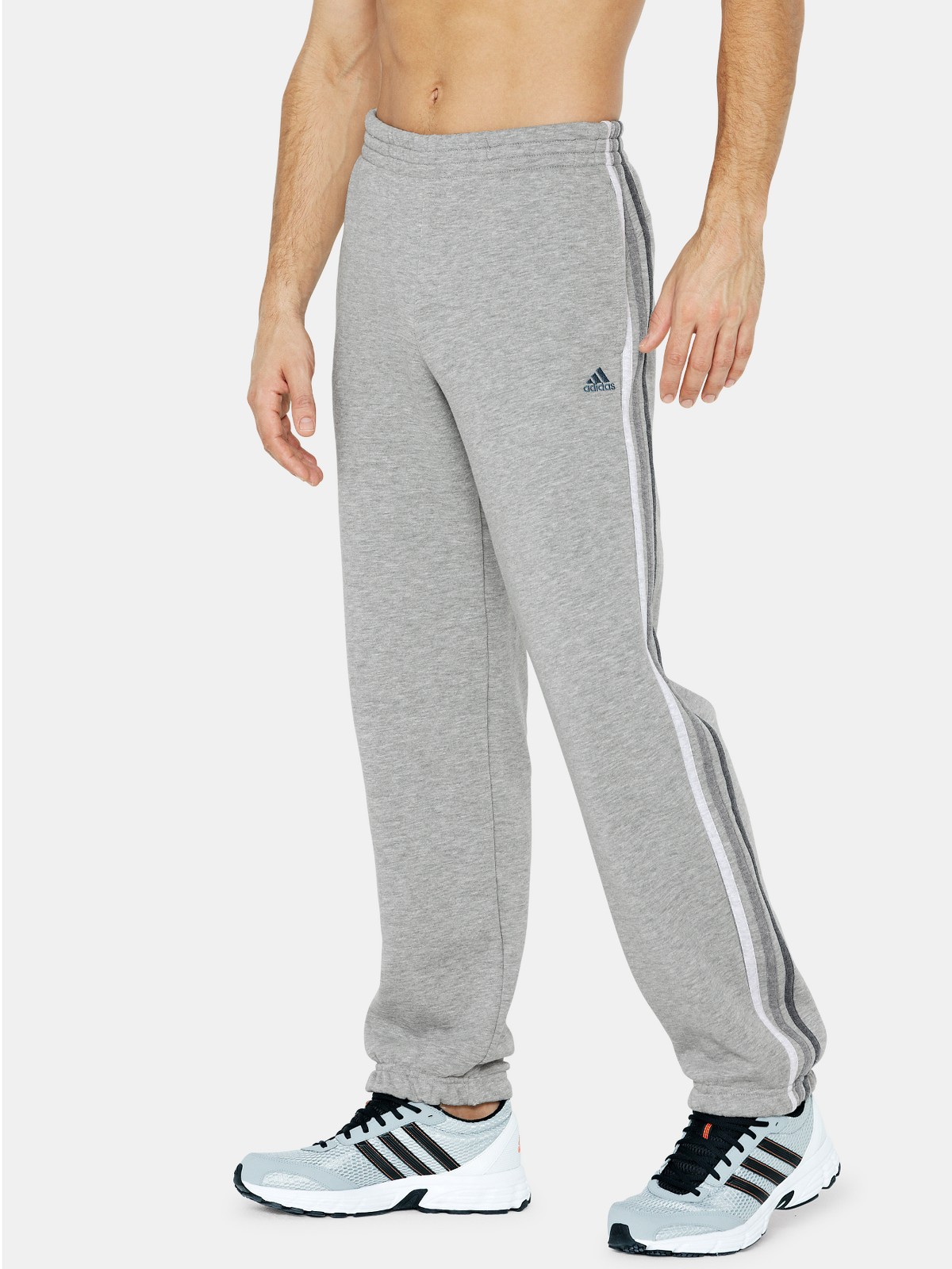 Adidas 3 Stripe Essentials Cuffed Mens Fleece Pants in Gray for Men ...