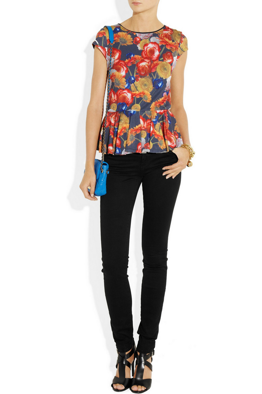 Lyst Alice Olivia Floralprint Stretchjersey Peplum Top 0849