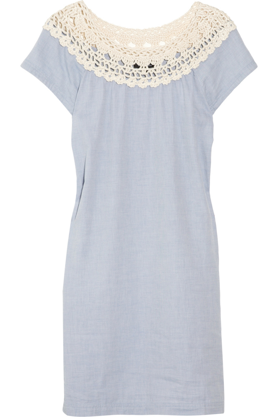 A.p.c. Crocheted Neck Cotton Chambray Dress in Blue | Lyst
