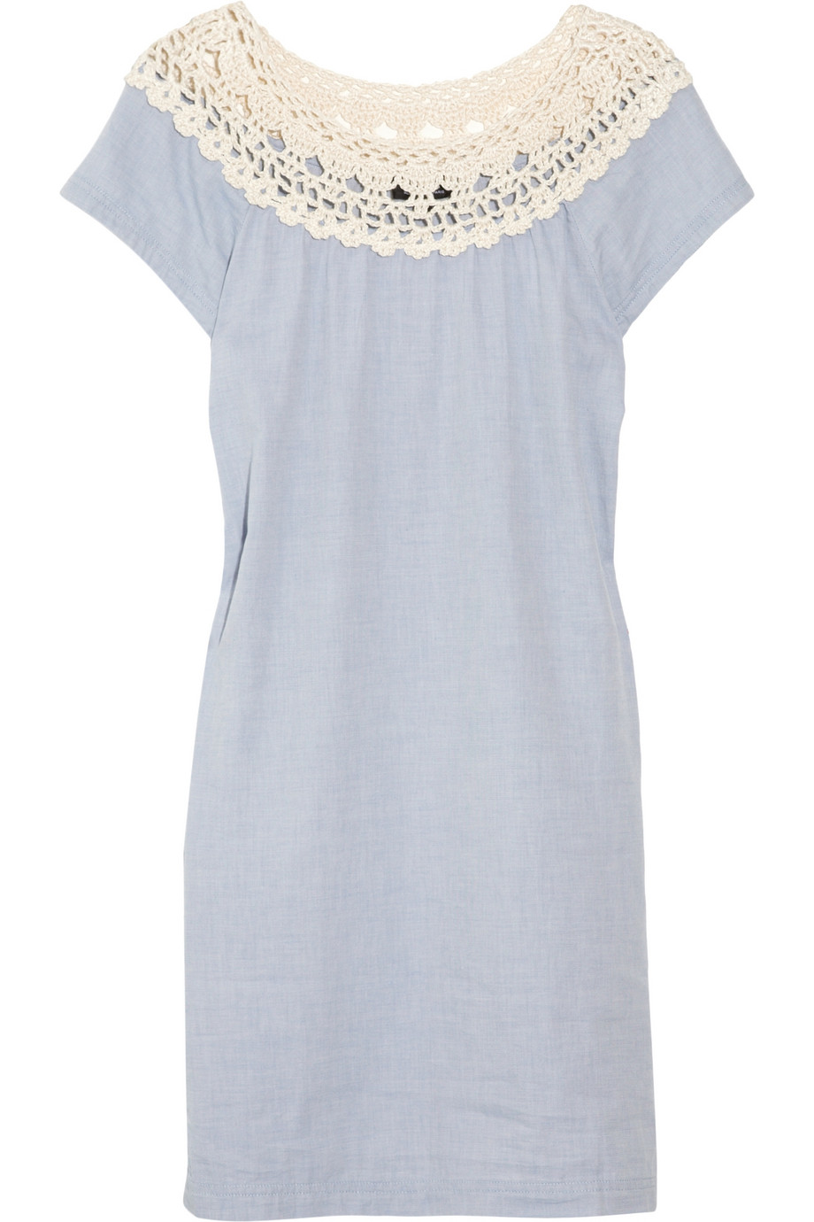 A.p.c. Crocheted Neck Cotton Chambray Dress in Blue Lyst