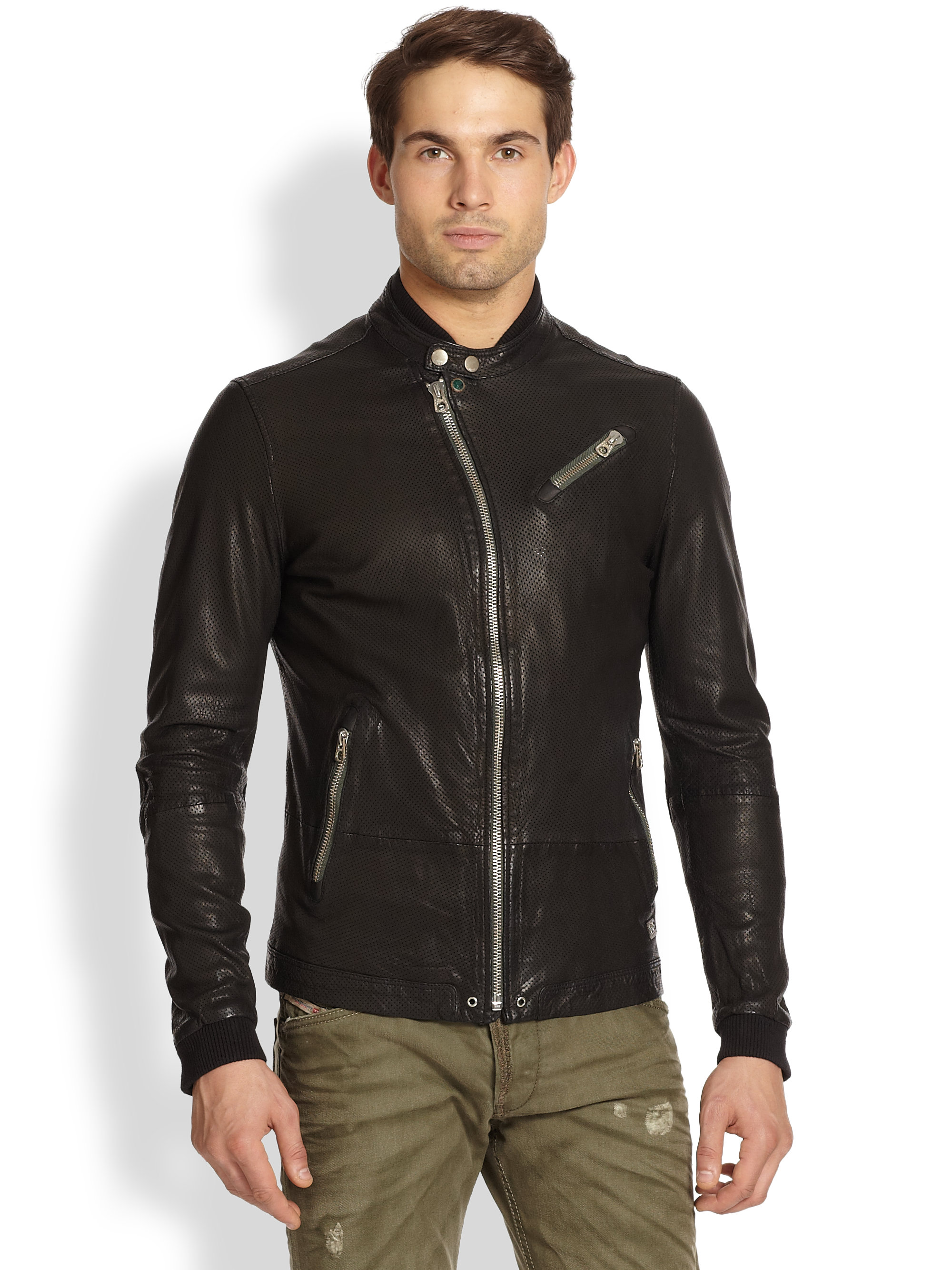 Diesel Lohar Perforated Leather Jacket in Black for Men | Lyst