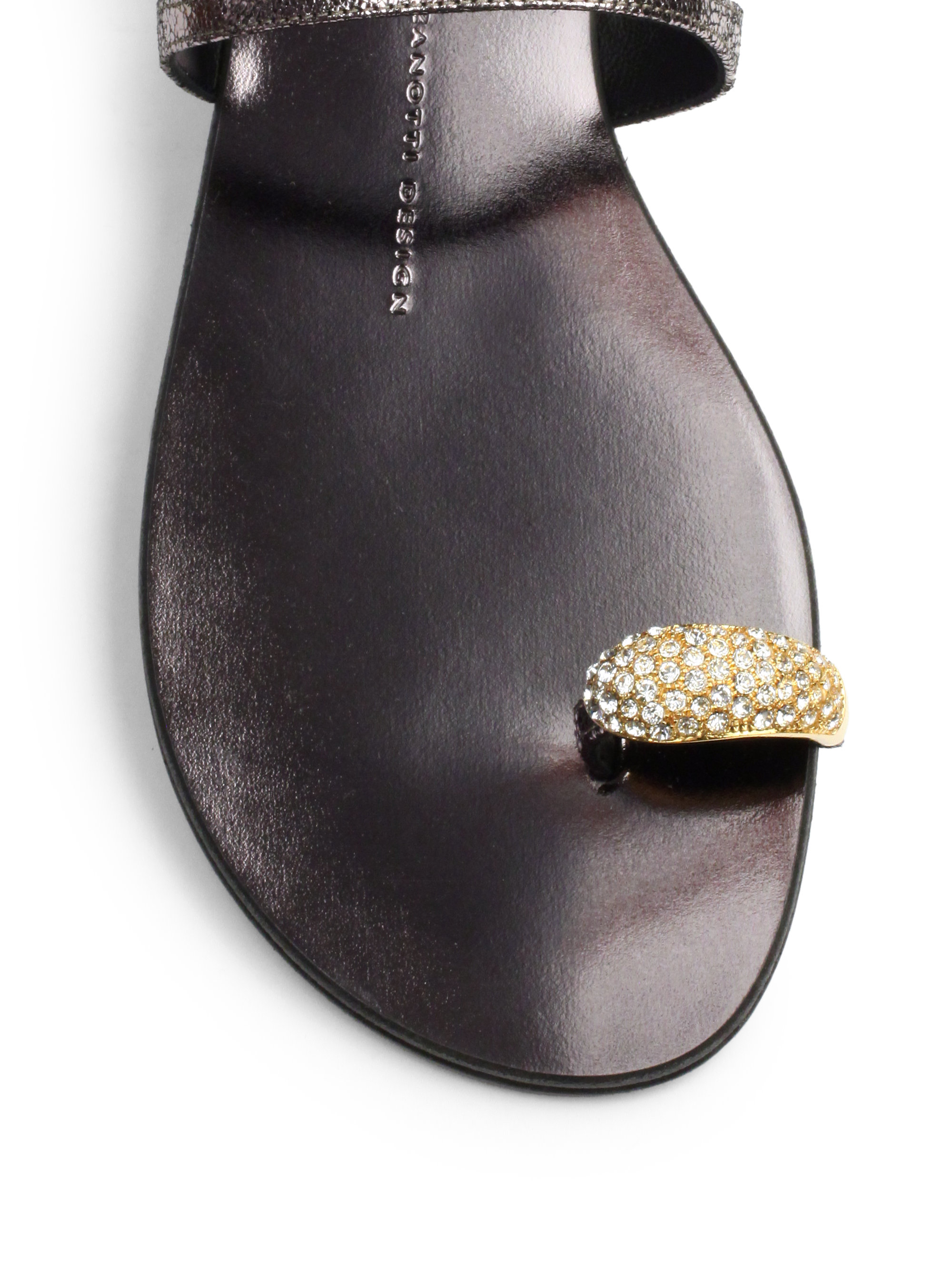 Giuseppe Zanotti Crystal Toe Ring Metallic Leather Sandals in Black - Lyst