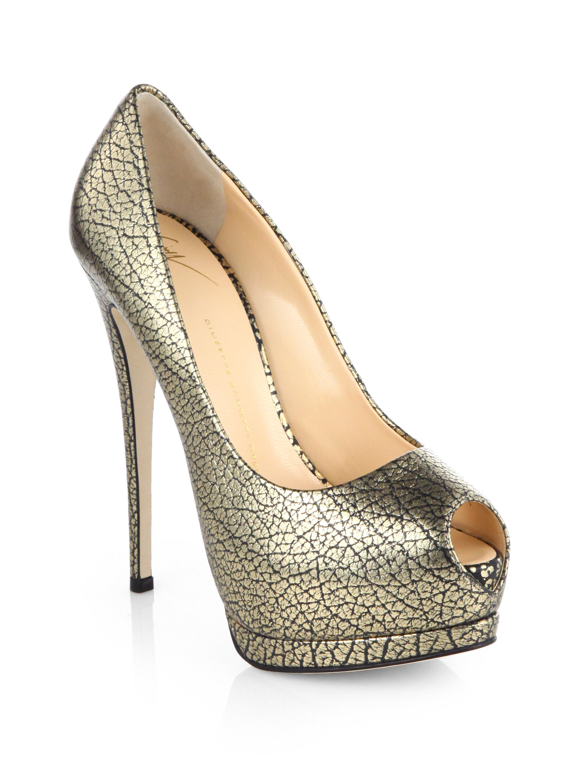 Giuseppe Zanotti Snakeprint Metallic Leather Platform Pumps in Gold ...