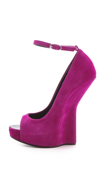Lyst - Giuseppe Zanotti Peep Toe Wedge Heels in Purple