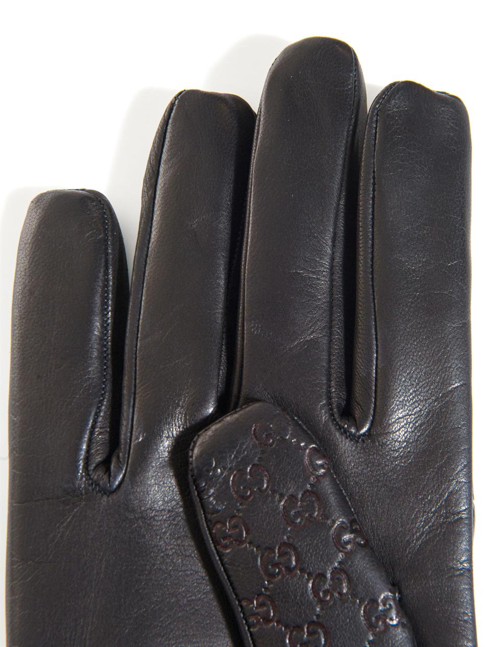 Gucci Logo Embossed Leather Gloves in Black for Men Lyst