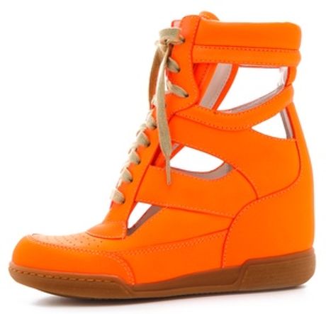 Marc By Marc Jacobs Neon Cutout Wedge Sneakers in Orange | Lyst