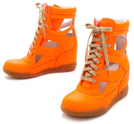 Marc By Marc Jacobs Neon Cutout Wedge Sneakers in Orange | Lyst