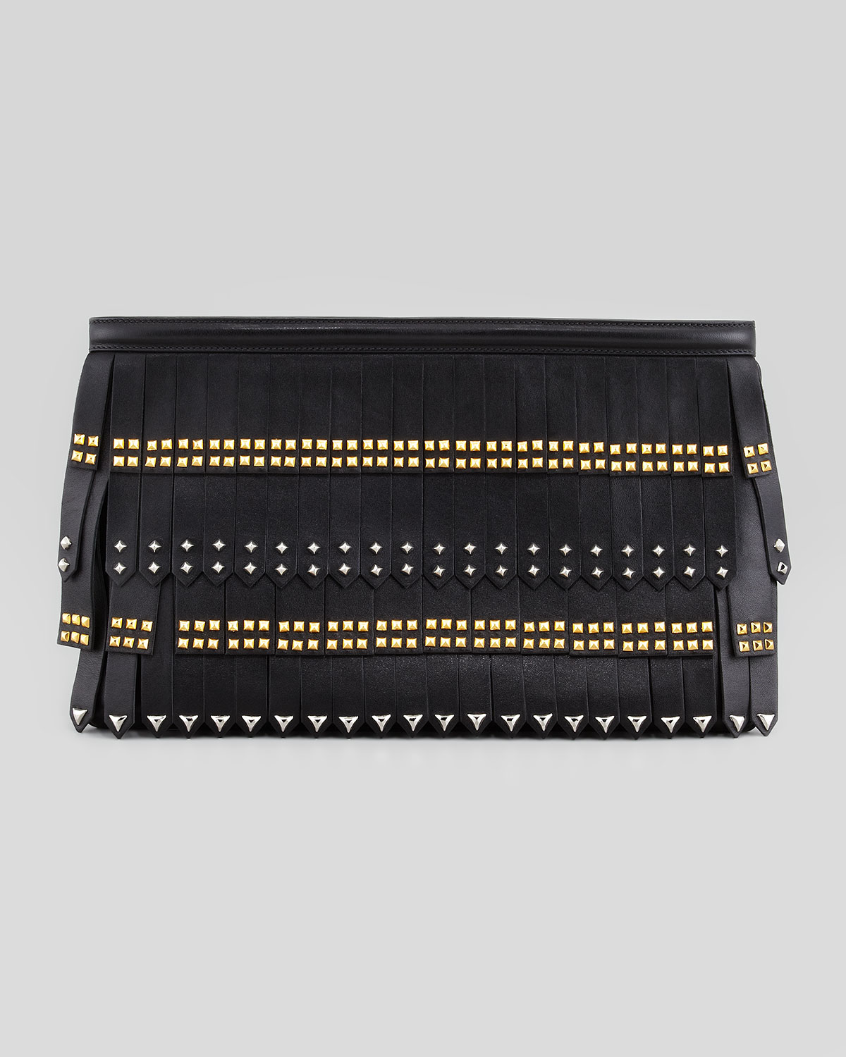 Prada Large Studfringe Zip Clutch Bag in Black | Lyst  