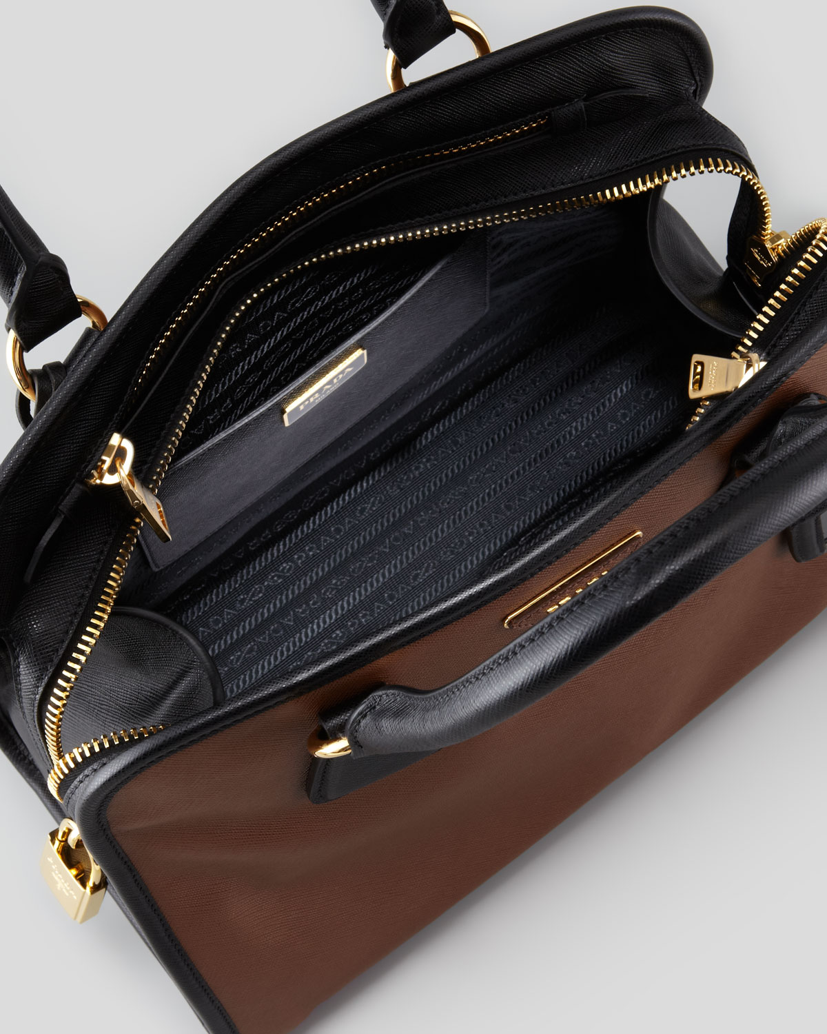 Prada Saffiano Soft Triplezip Satchel Bag in Brown | Lyst