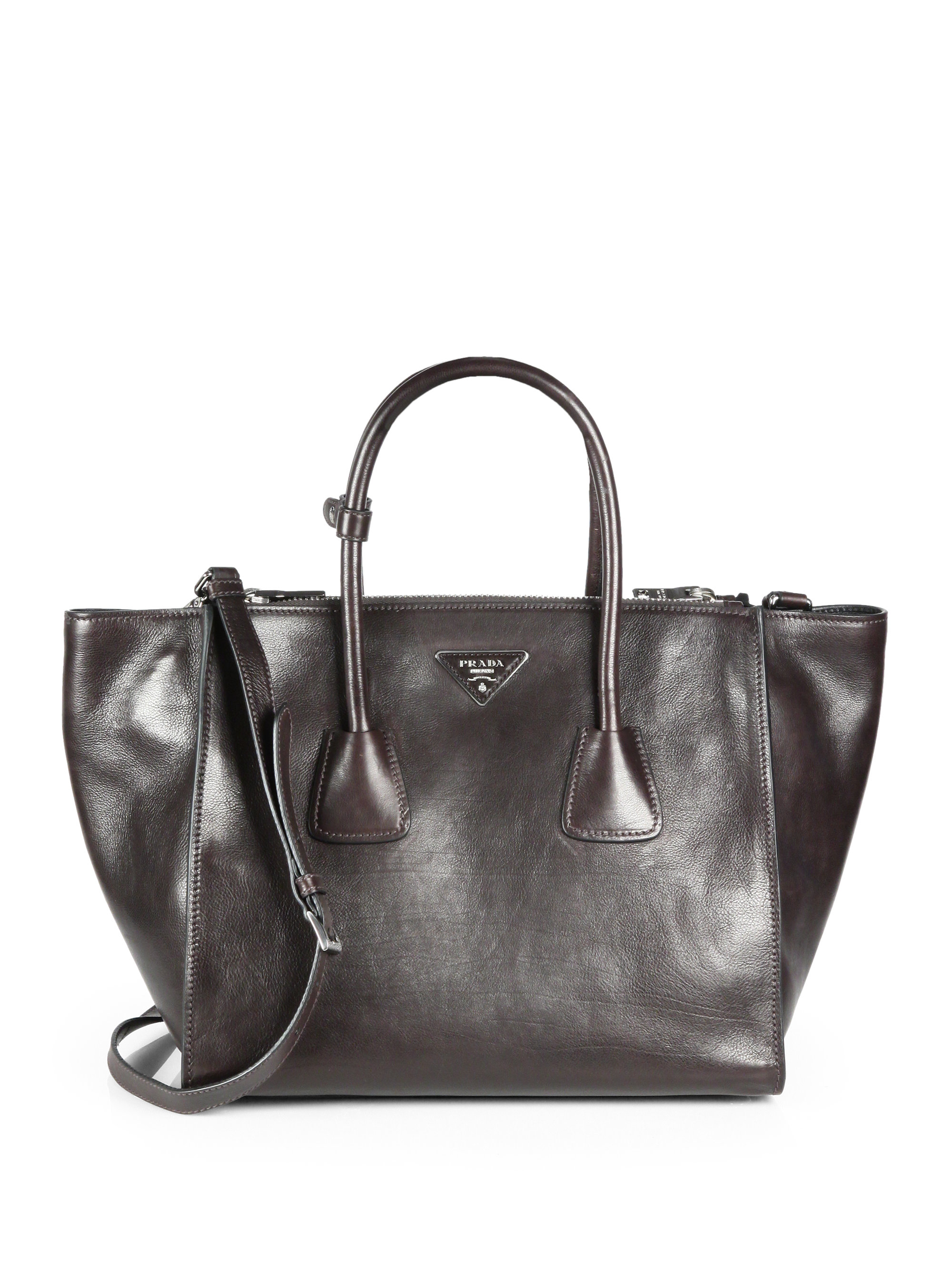 Prada Glace Calf Twin Pocket Tote in Brown (MORO-BROWN) | Lyst