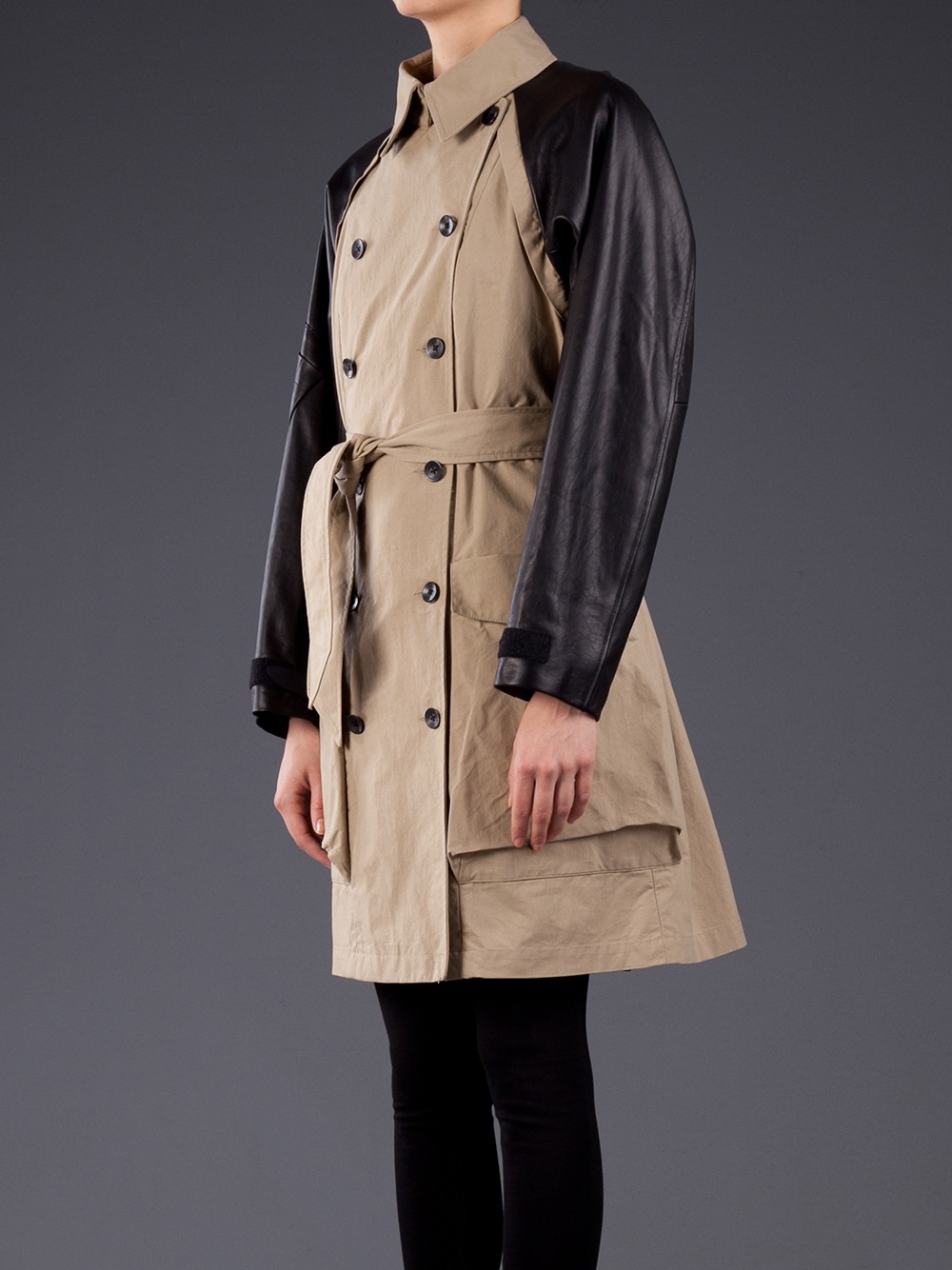 Rag & bone Khaki Trench Coat With Leather Sleeves in Natural | Lyst