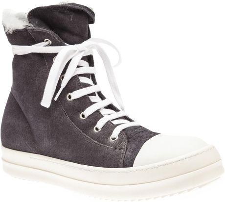 Rick Owens Leather Sneaker in Black | Lyst