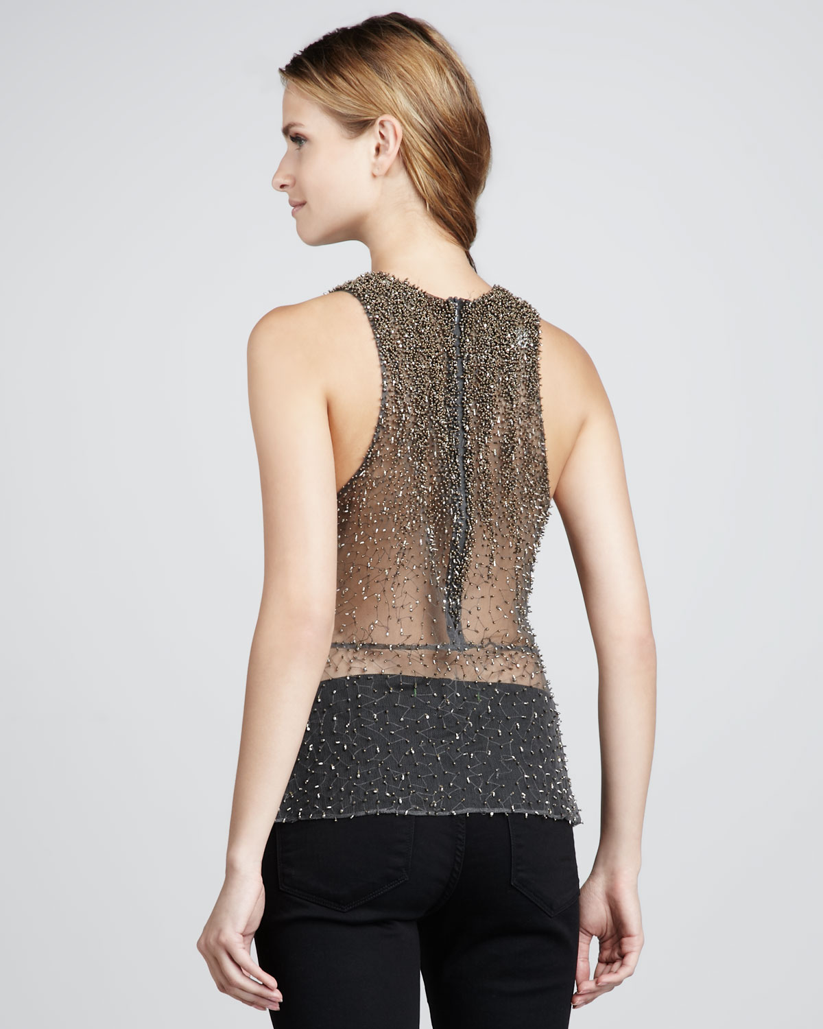 Lyst - Theyskens' Theory Broso Sheer Beaded Top in Metallic