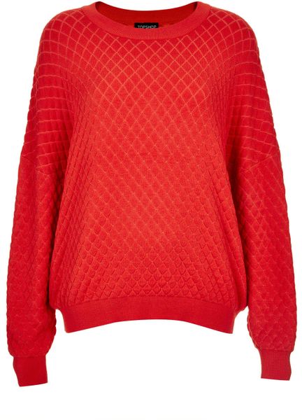 Topshop Knitted Quilted Sweater in Red | Lyst