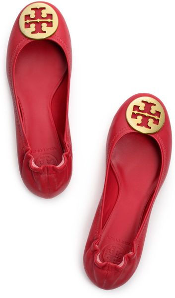 Tory Burch Reva Ballet Flat in Red (lobster red/gold) | Lyst