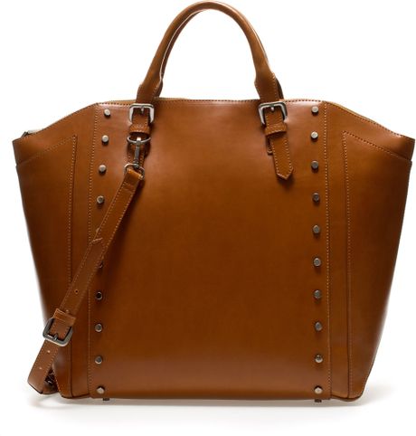 Zara Studded Leather Shopper Bag Tan | IUCN Water