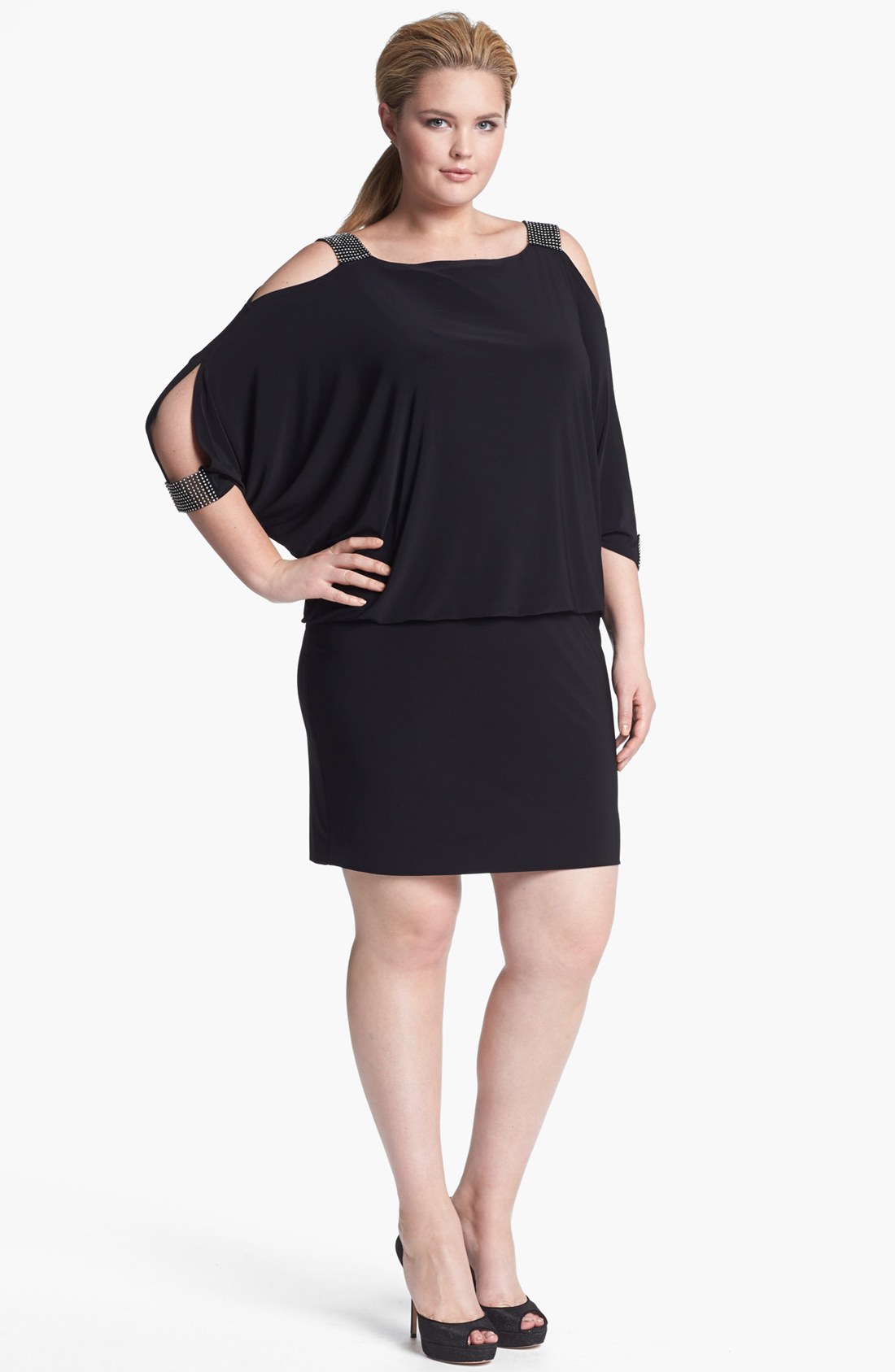 Betsy &amp; adam Embellished Jersey Blouson Dress in Black | Lyst