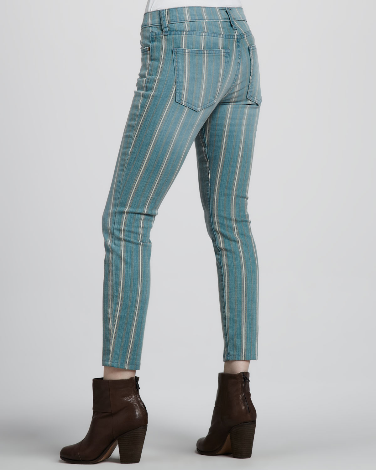 blue and white pinstripe jeans