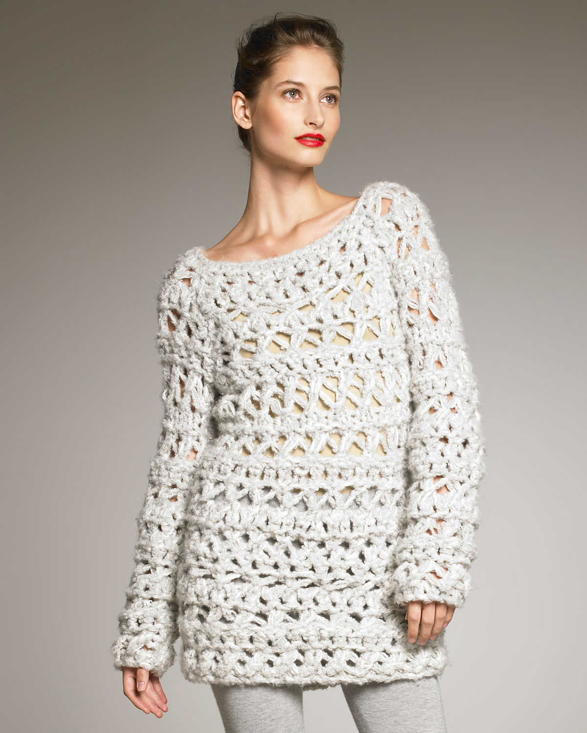 Donna karan Hand-knit Boucle Sweater in Gray | Lyst