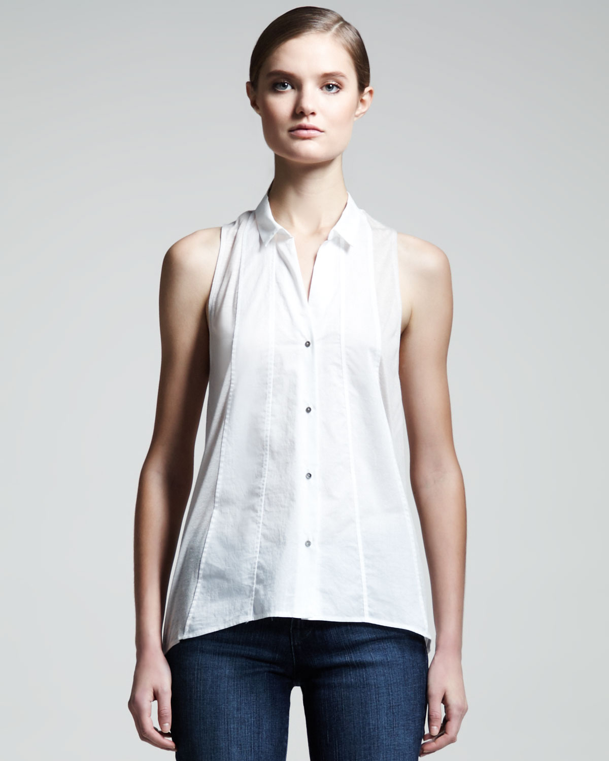 womens sleeveless white blouse