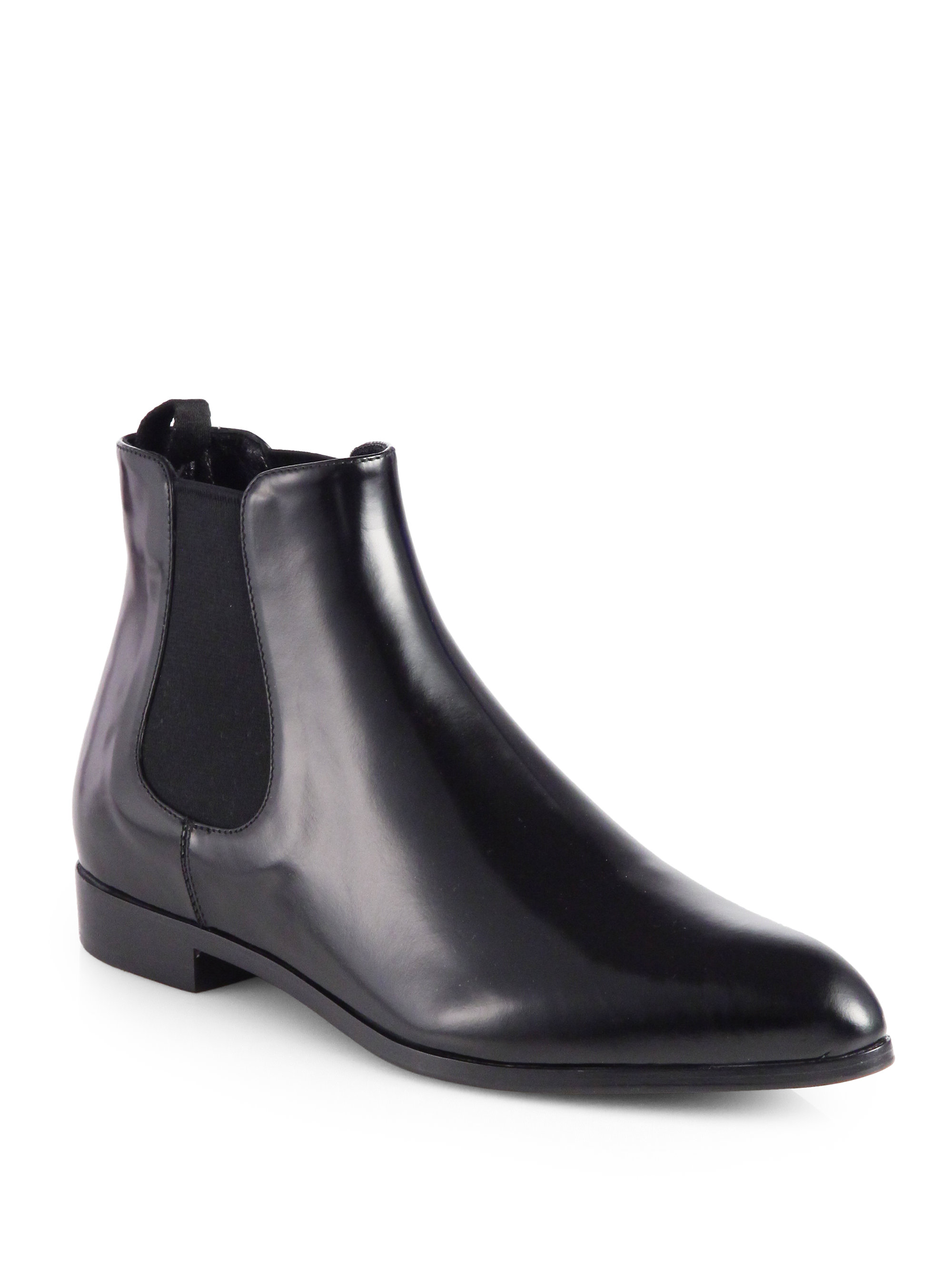 Prada Polished Leather Chelsea Boots in Black for Men | Lyst